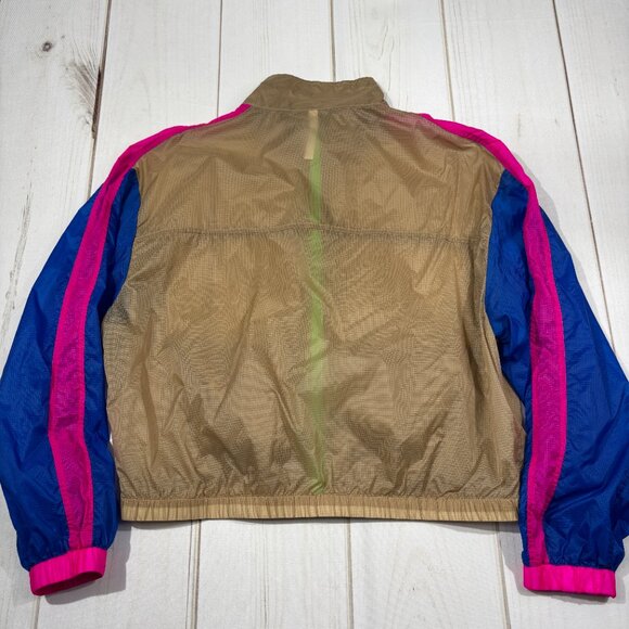 Fabletics Large Women Cropped Windbreaker Lightweight Jacket Neon 80s Colorblock - Picture 12 of 13